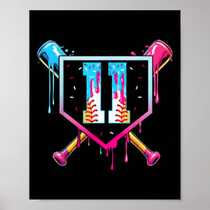 Baseball 11 Year Old Ice Cream Drip 11th Birthday Poster