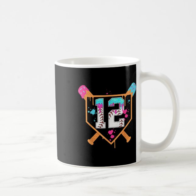 Baseball 12th Birthday Boy Ice Cream Drip 12 Year  Coffee Mug (Right)