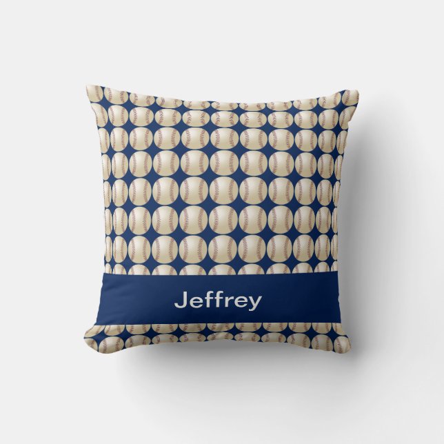 Baseball 16" Square Pillow, Blue Personalised Cushion (Front)