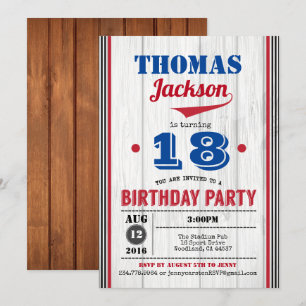 Baseball 18th birthday invitation. Rustic wood Invitation