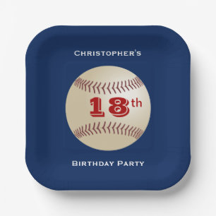 Baseball, 18th Birthday Party Blue Square Paper Plate