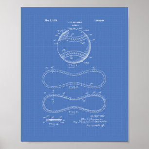 Baseball 1928 Patent Art - Blueprint Poster