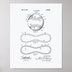Baseball 1928 Patent Art - White Paper Poster