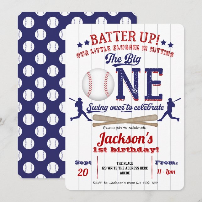 Baseball 1st birthday, Boy 1st birthday Invitation (Front/Back)