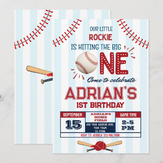 Baseball 1st birthday boy  invitation (Front/Back)