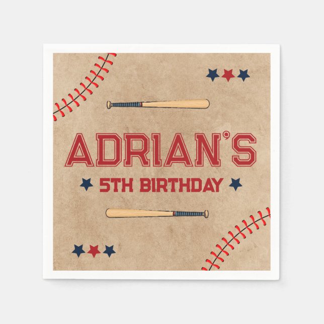 Baseball 1st birthday boy  napkin (Front)