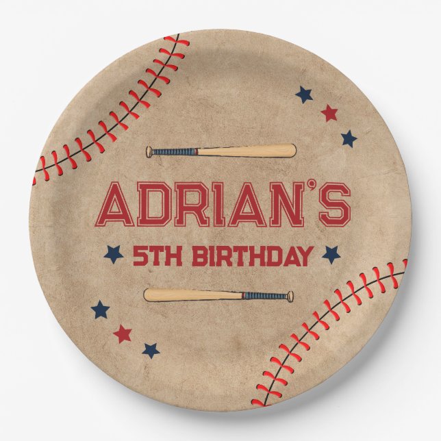 Baseball 1st birthday boy  paper plate (Front)