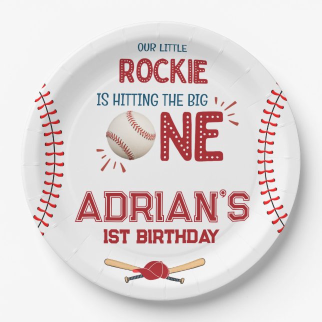 Baseball 1st birthday boy  paper plate (Front)
