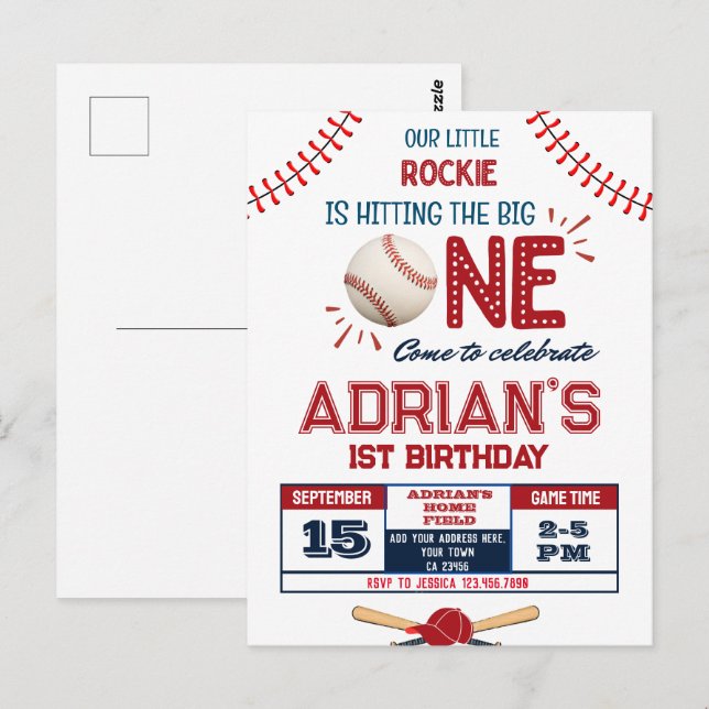 Baseball 1st birthday boy  postcard (Front/Back)