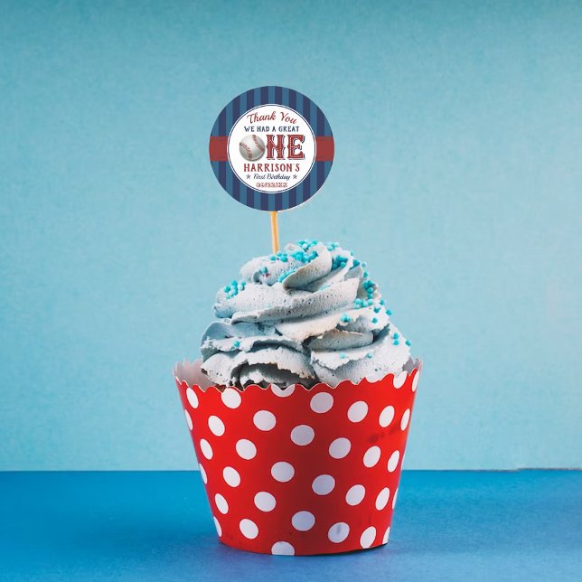 Baseball 1st Birthday Favour Classic Round Sticker (Creator Uploaded)