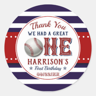 Baseball 1st Birthday Favour Classic Round Sticker