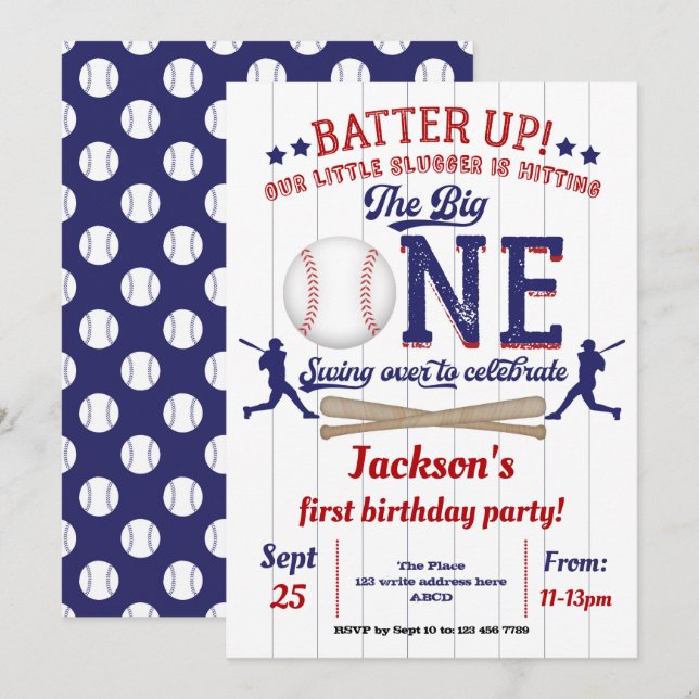 Baseball, 1st Birthday for Boy, Sport Invitation (Front/Back)