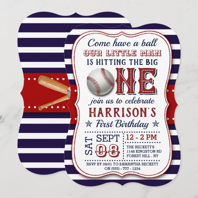 Baseball 1st Birthday Invitations (Front/Back)