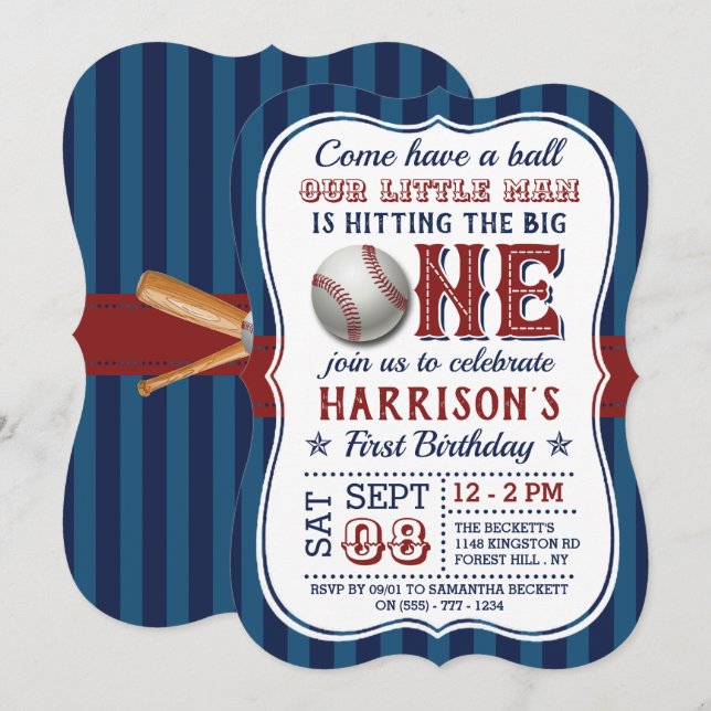 Baseball 1st Birthday Invitations (Front/Back)