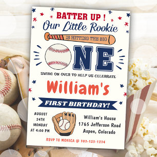 Baseball 1st Birthday Party Batter Up Invitation