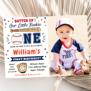 Baseball 1st Birthday Party Batter Up Invitation