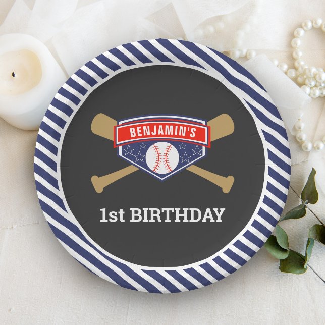 Baseball 1st Birthday Party Paper Plate (Creator Uploaded)