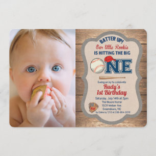 Baseball 1st Birthday Photo Invitation