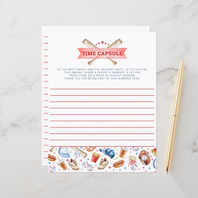 Baseball 1st Birthday Time Capsule Game Card  (Front/Back In Situ)