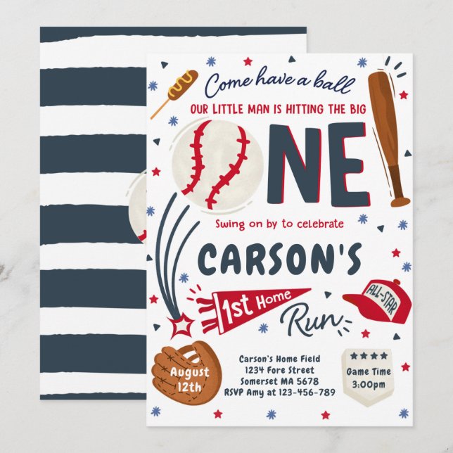 Baseball 1st Home Run Birthday Party Invitation (Front/Back)