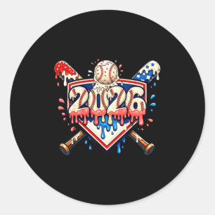 Baseball 2026 Ice Cream Drip Bats For Boys Birthda Classic Round Sticker