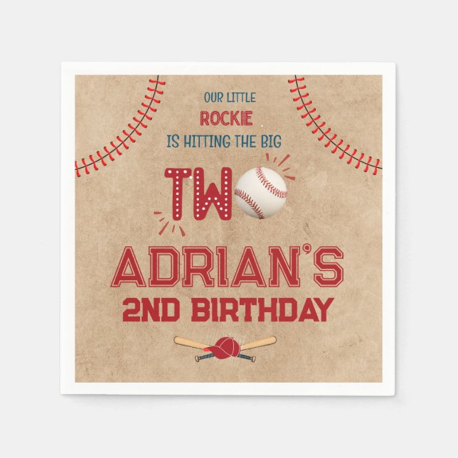 Baseball 2nd birthday boy napkin (Front)