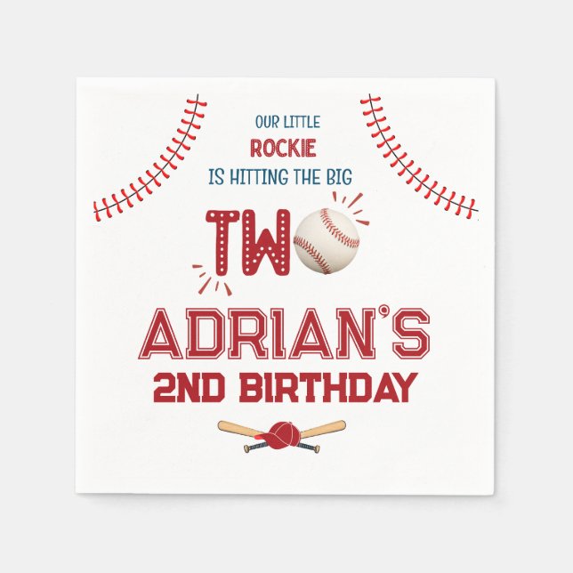 Baseball 2nd birthday boy napkin (Front)