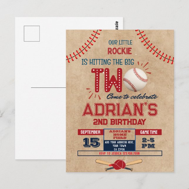 Baseball 2nd birthday boy postcard (Front/Back)