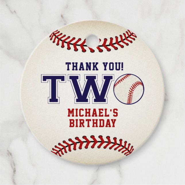Baseball 2nd Birthday Favour Tags (Front)