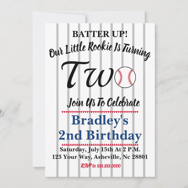 Baseball 2nd Birthday Invitation (Front)