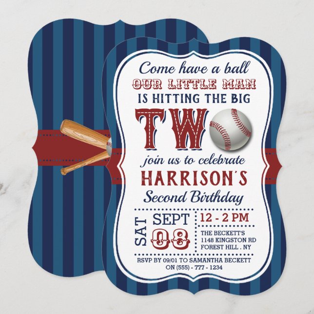 Baseball 2nd Birthday Invitations (Front/Back)