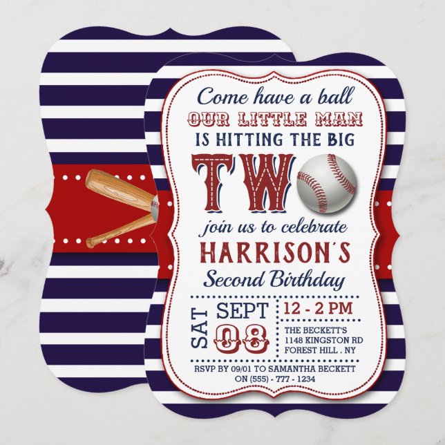 Baseball 2nd Birthday Invitations (Front/Back)
