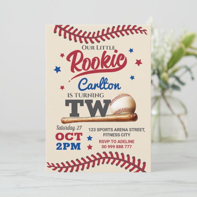 Baseball 2nd Second Birthday Invitation (Standing Front)
