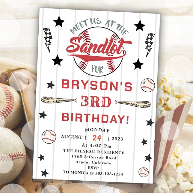 Baseball 3rd Birthday Vintage Rookie Party Invitation (Creator Uploaded)