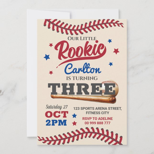 Baseball 3rd Third Birthday Invitation (Front)
