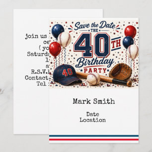 Baseball 40th Birthday Party Invitation