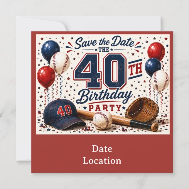 Baseball 40th Birthday Party  Invitation (Front)
