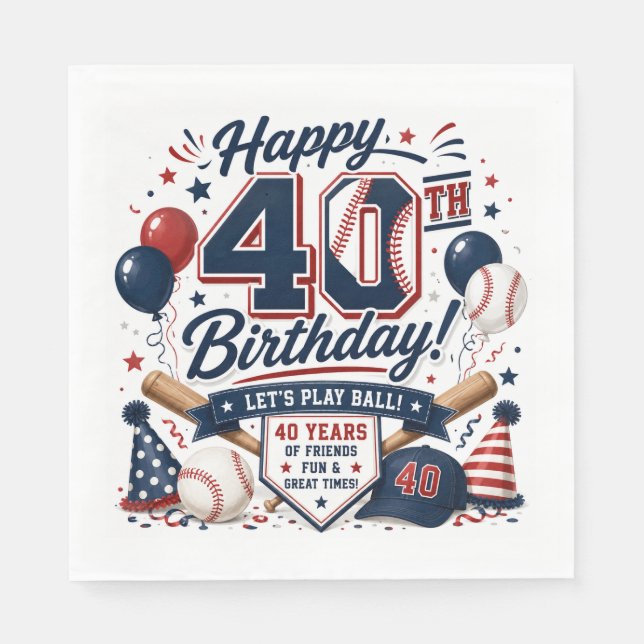 Baseball 40th Birthday Party  Napkin (Front)