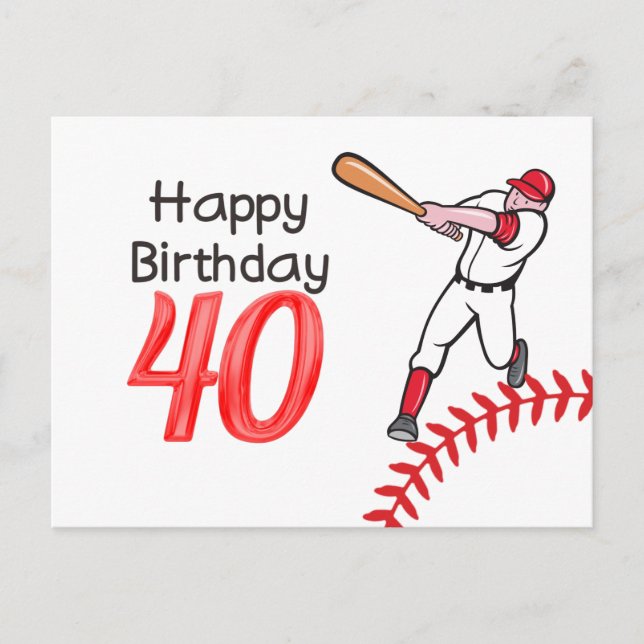 Baseball 40th Birthday with Player   Postcard (Front)