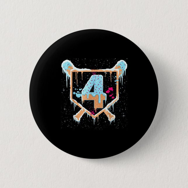 Baseball 4 Year Old Ice Cream Drip 4th Birthday Bo 6 Cm Round Badge (Front)