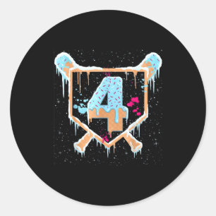 Baseball 4 Year Old Ice Cream Drip 4th Birthday Bo Classic Round Sticker