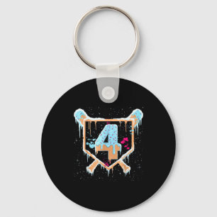 Baseball 4 Year Old Ice Cream Drip 4th Birthday Bo Key Ring