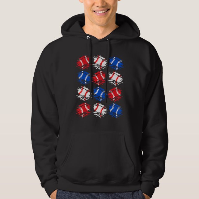 Baseball 4th July USA Flag Retro Baseball Ball Gra Hoodie (Front)
