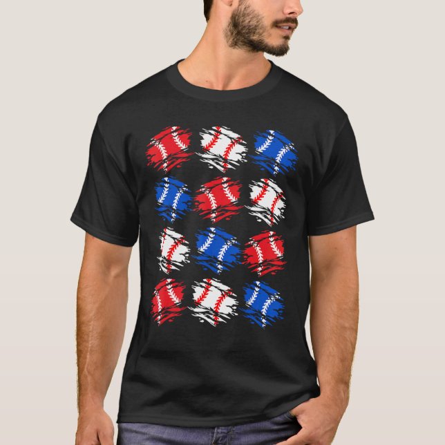 Baseball 4th July USA Flag Retro Baseball Ball Gra T-Shirt (Front)