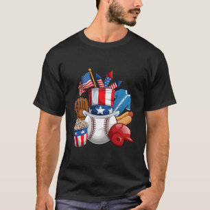 Baseball 4Th Of July Baseball Player American Flag T-Shirt