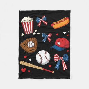 Baseball 4th Of July Coquette Bow Women Girls Base Fleece Blanket