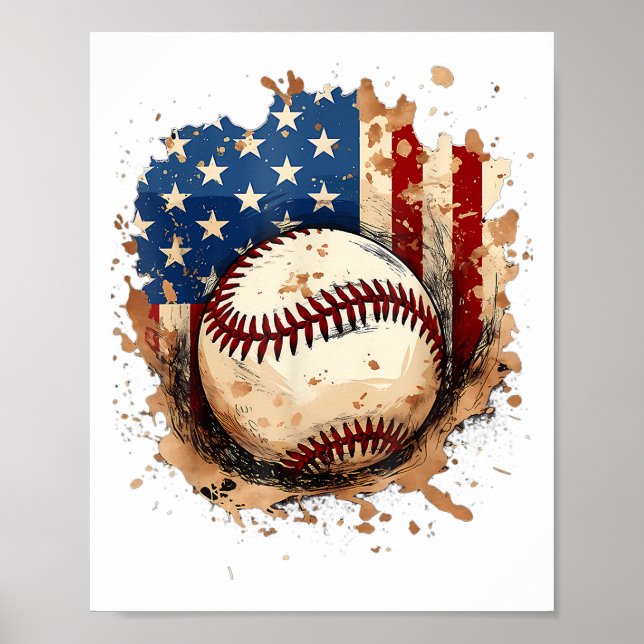 Baseball 4th Of July Men USA American Flag Boys Pa Poster (Front)
