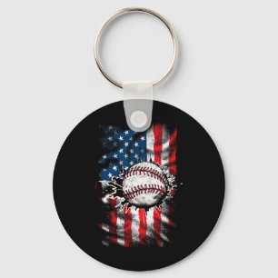 Baseball 4th Of July Usa American Flag Men Boys Key Ring
