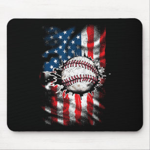 Baseball 4th Of July Usa American Flag Men Boys Mouse Mat