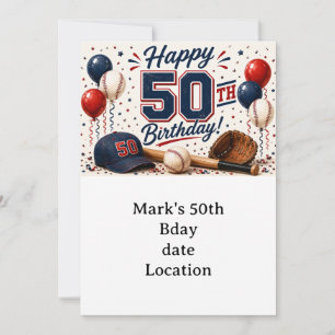 Baseball 50th Birthday Invitation